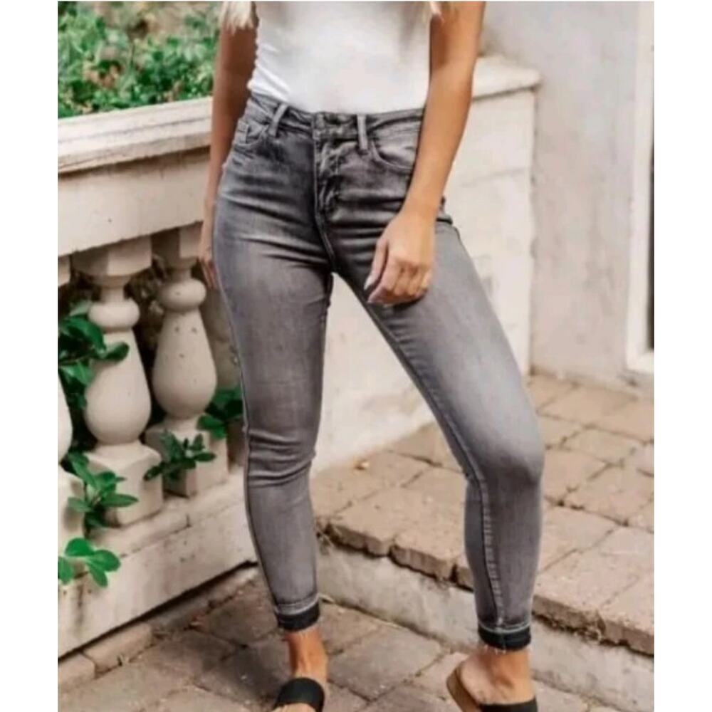 Judy Blue Jeans Skinny Fit Raw Hem Black Gray Wash Stonewash JB88165 Size 11/30